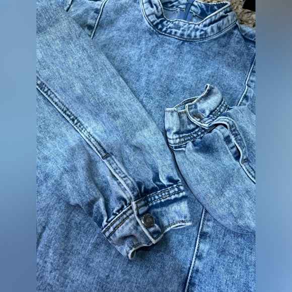 Nasty Gal Acid Wash Denim Long Sleeve Belted Mini Dress Large - Picture 6 of 9